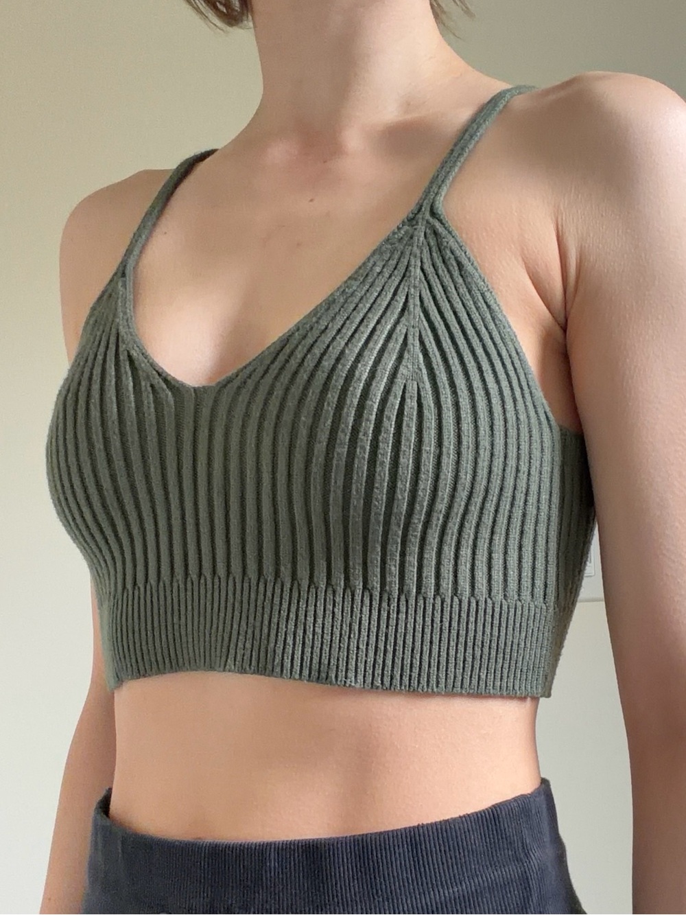 Green knit crop top